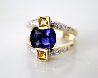 Iolite Ring, Blue Gemstone Ring, Multi Stone Ring, Iolite 18k Gold