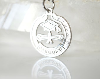 14k White Graduation Pendant, Graduation Medallion