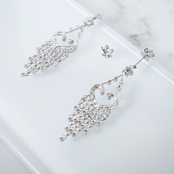 Diamond Chandelier Earrings, 14k White Gold Brida… - image 8