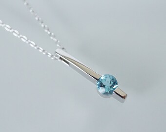 Blue Topaz Slider Pendant 14k White Gold, November Birthstone, Bar Pendant Topaz