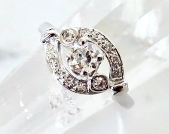 Antique Diamond Engagement Ring, Old European Cut Diamond Ring, Art Deco Diamond Ring White Gold