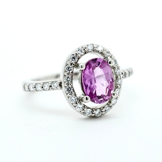 Pink Sapphire Ring, Pink Sapphire Halo Ring, Oval… - image 5