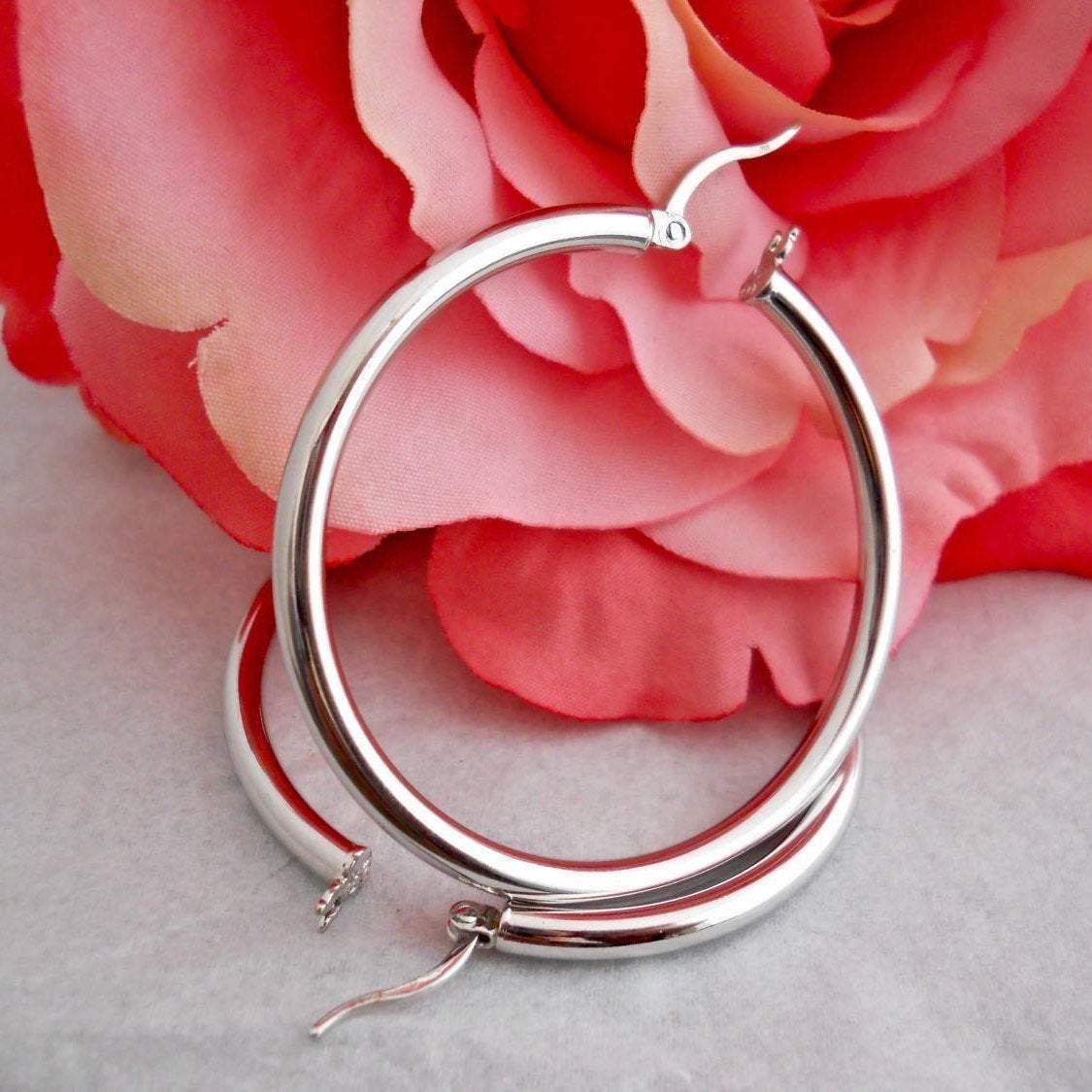 Large White Gold Hoop Earrings, 1 3/4 Inch Hoops, 14k Etsy UK