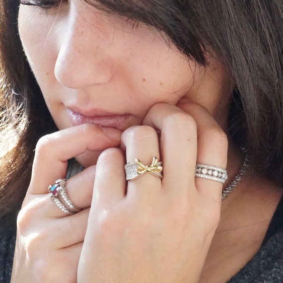 Bow ring, bow diamond ring 14k gold, wide gold bow ring, size 4.5