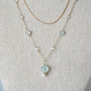 Aquamarine Flower Necklace 14k Gold, Unique Aquamarine Necklace