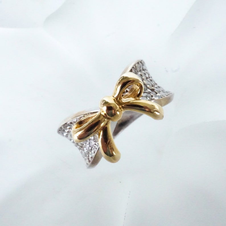 Bow Tie Diamond Ring, Pave Diamond Ring 14k Gold Etsy
