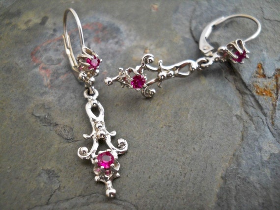 Ruby Dangle Statement Earrings, Filigree Ruby Dan… - image 8