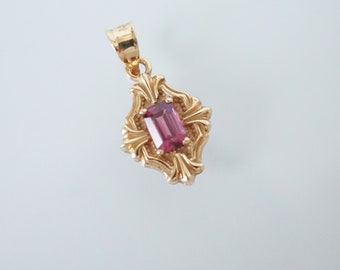 Rhodolite Garnet Pendant 14k Gold, Dainty Garnet Birthstone Pendant