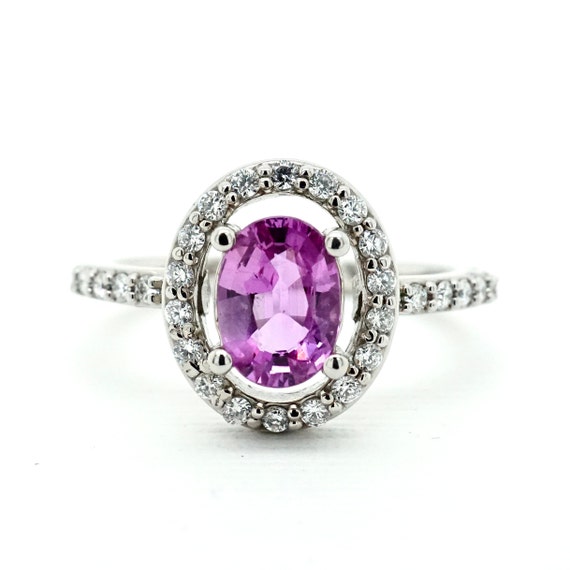 Pink Sapphire Ring, Pink Sapphire Halo Ring, Oval… - image 3