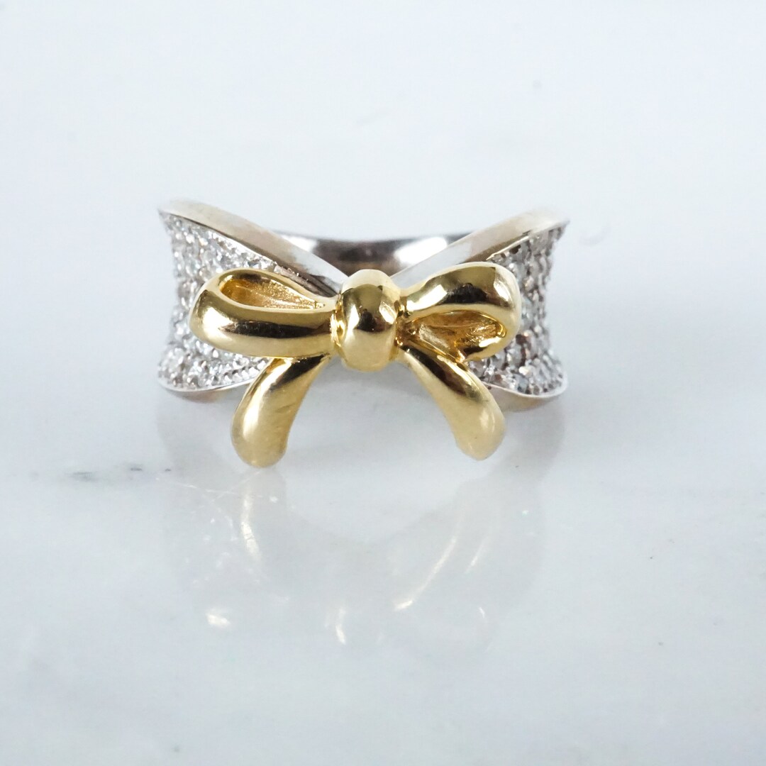Bow Tie Diamond Ring, Pave Diamond Ring 14k Gold Etsy