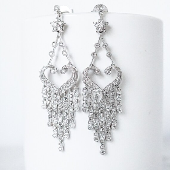 Diamond Chandelier Earrings, 14k White Gold Brida… - image 3