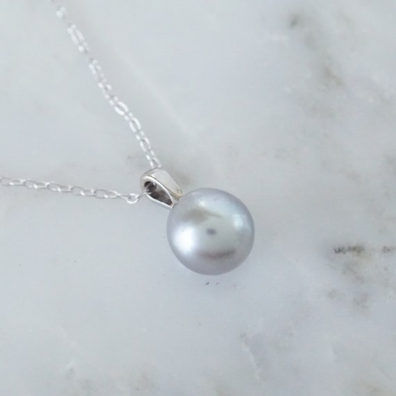 Tahitian Pearl Pendant, Gray Pearl Pendant, 9 mm … - image 3