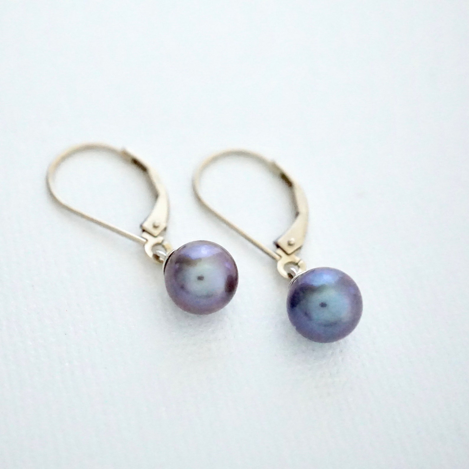 Black Pearl Dangle Earrings 14K White Gold Simple Black Pearl Etsy