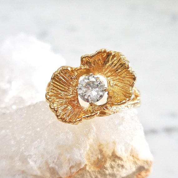 Diamond leaf ring, unique diamond engagement ring, ginko ring