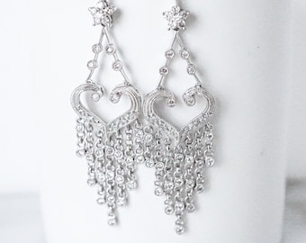 Diamond Chandelier Earrings, 14k White Gold Bridal Earrings