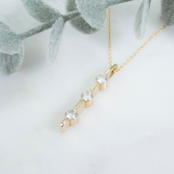 Diamond bar pendant necklace, 14k journey diamond pendant