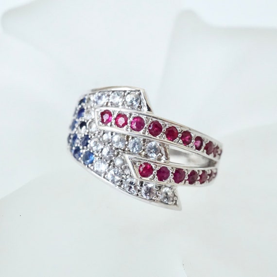 Ruby and Sapphire 14k White Gold Ring, Multi Ston… - image 1