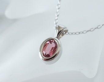 Pink Tourmaline Pendant White Gold, Oval Tourmaline Solitaire Pendant