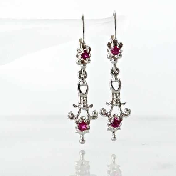 Ruby Dangle Statement Earrings, Filigree Ruby Dan… - image 2