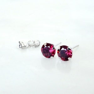 Rhodolite Garnet 14k White Gold Stud Earrings, January Birthstone Stud Earrings