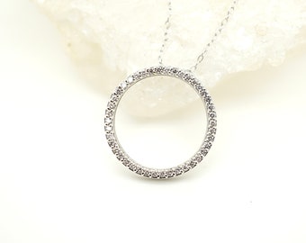 Diamond Circle Pendant Necklace, Diamond Circle White Gold, Open diamond Circle Slide Pendant, Half Carat Diamond Circle Pendant