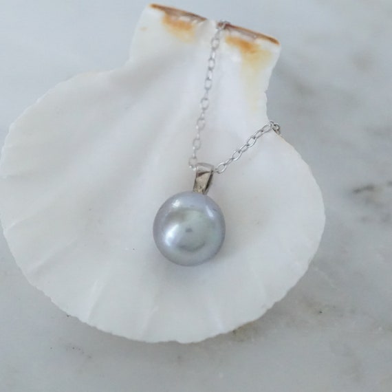 Tahitian Pearl Pendant, Gray Pearl Pendant, 9 mm … - image 1