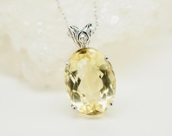 Citrine Pendant, Oval Citrine Pendant Gold, 14k White Gold Citrine Pendant,  14.64 carat Natural Citrine