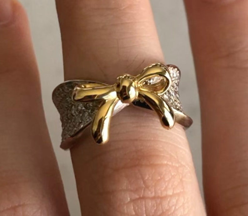 Bow Tie Diamond Ring, Pave Diamond Ring 14k Gold Etsy