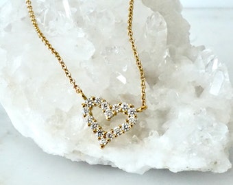 Diamond Heart Necklace, Diamond Heart Jewelry 14k Gold, Diamond Love Necklace