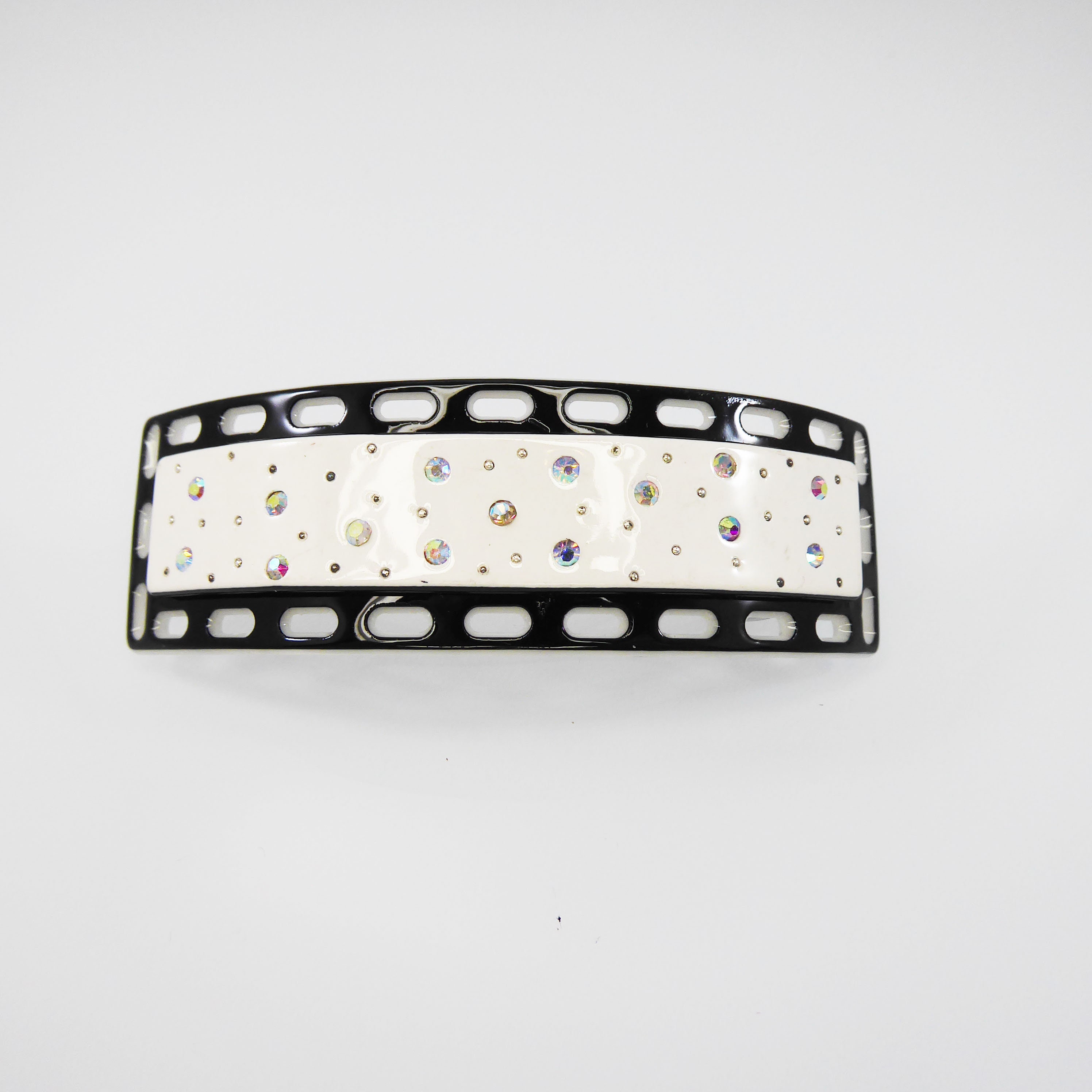 Black And White Rhinestone Hair Clip With Aurora Borealis