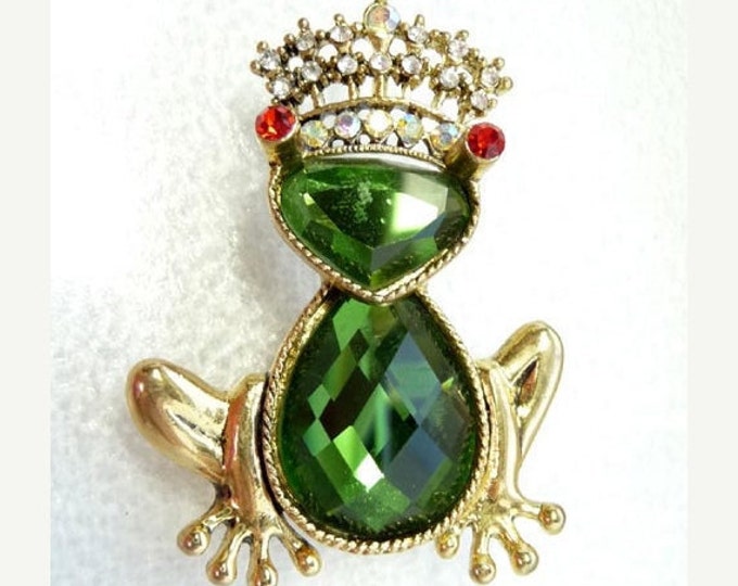 Vintage Frog Brooch Rhinestone Frog W Crown Etsy