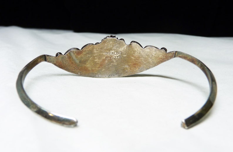Yazzie Squash Blossom Cuff Bracelet Native American Indian Silversmith Signed C Vintage Southwestern Design