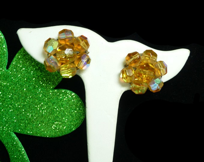 Golden Crystal Bead Earrings Beaded Clip on Earrings Round Etsy