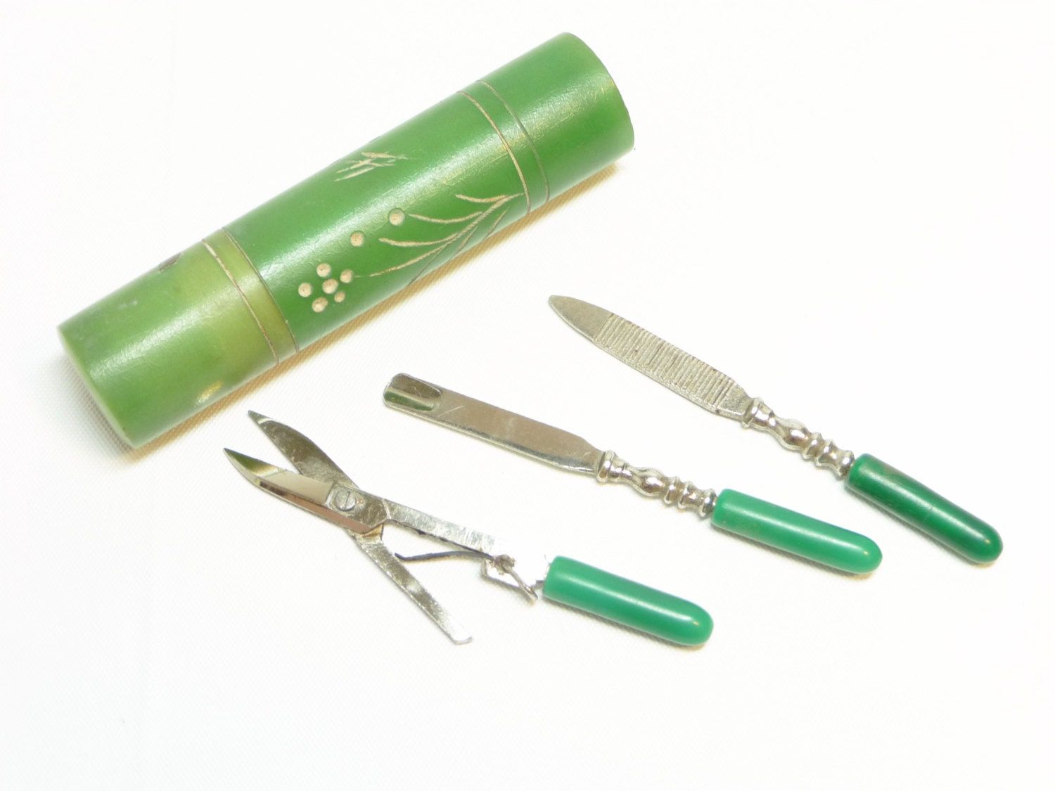 Vintage Manicure Kit Mini Purse Size Set in Green Lucite Etsy