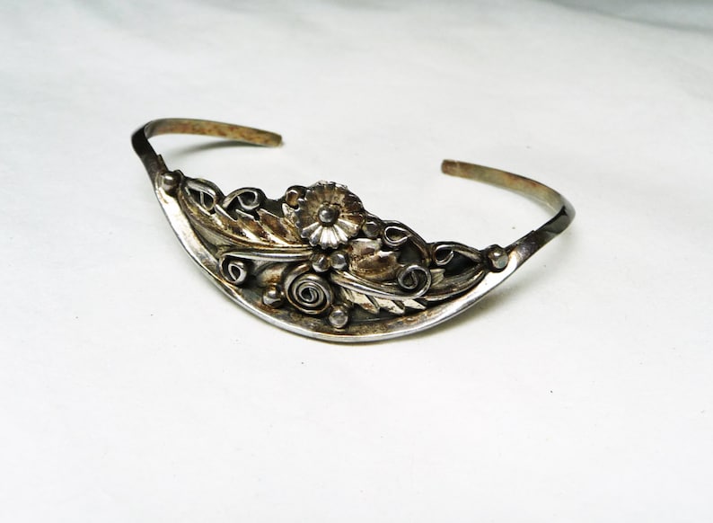 Yazzie Squash Blossom Cuff Bracelet Native American Indian Silversmith Signed C Vintage Southwestern Design