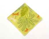 Tammis Keefe Handkerchief - Dragonflies, Butterflies & Ferns Hankie -  1950's Vintge Hanky