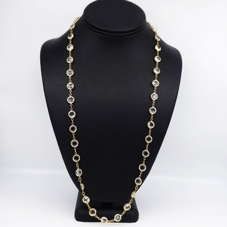 Bezel Set Pclear Crystal Bead Chain Necklace Crystals Link Etsy