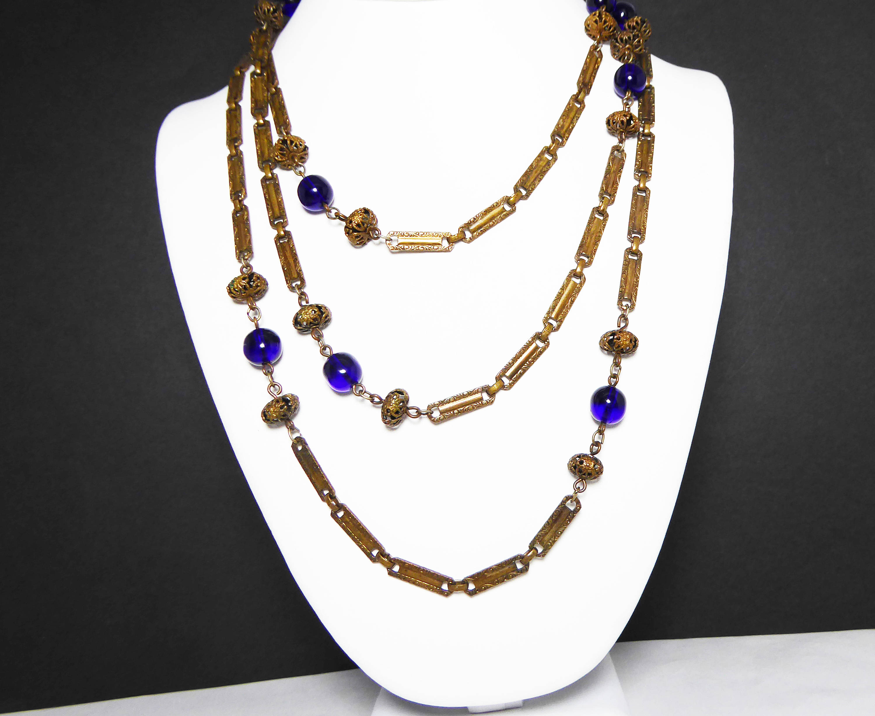 Art Deco Chain & Bead Necklace 58 Inch Flapper Rope Gold Etsy