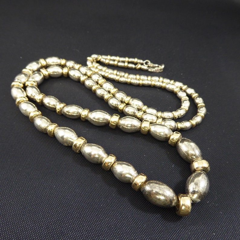 Sterling Silver Oval Beaded Necklace W/ 925 & Gold Wash Etsy