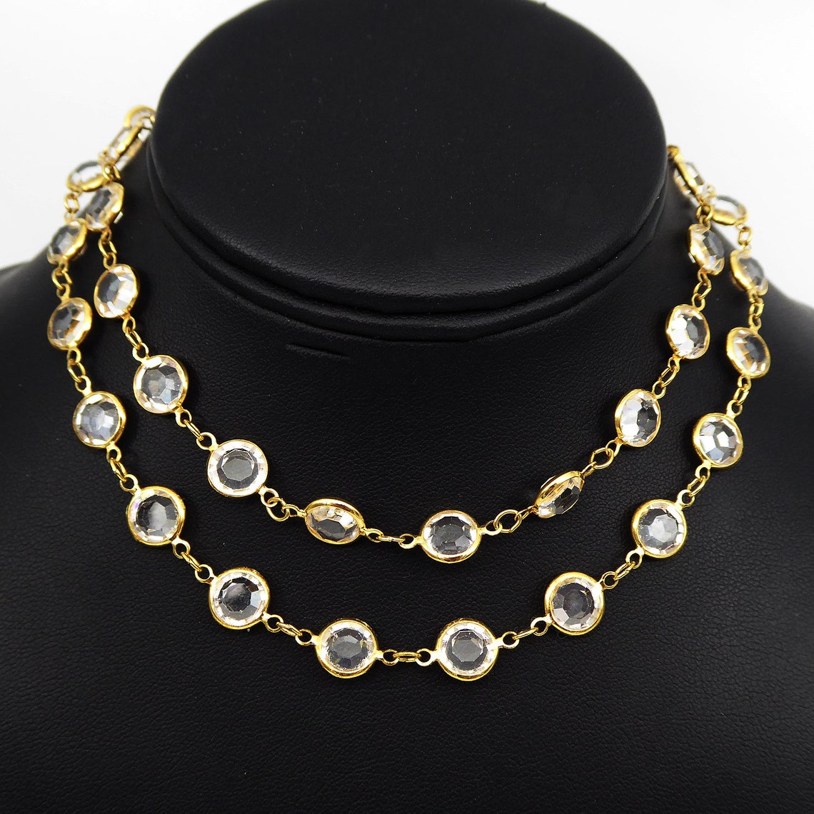 Bezel Set Pclear Crystal Bead Chain Necklace Crystals Link Etsy