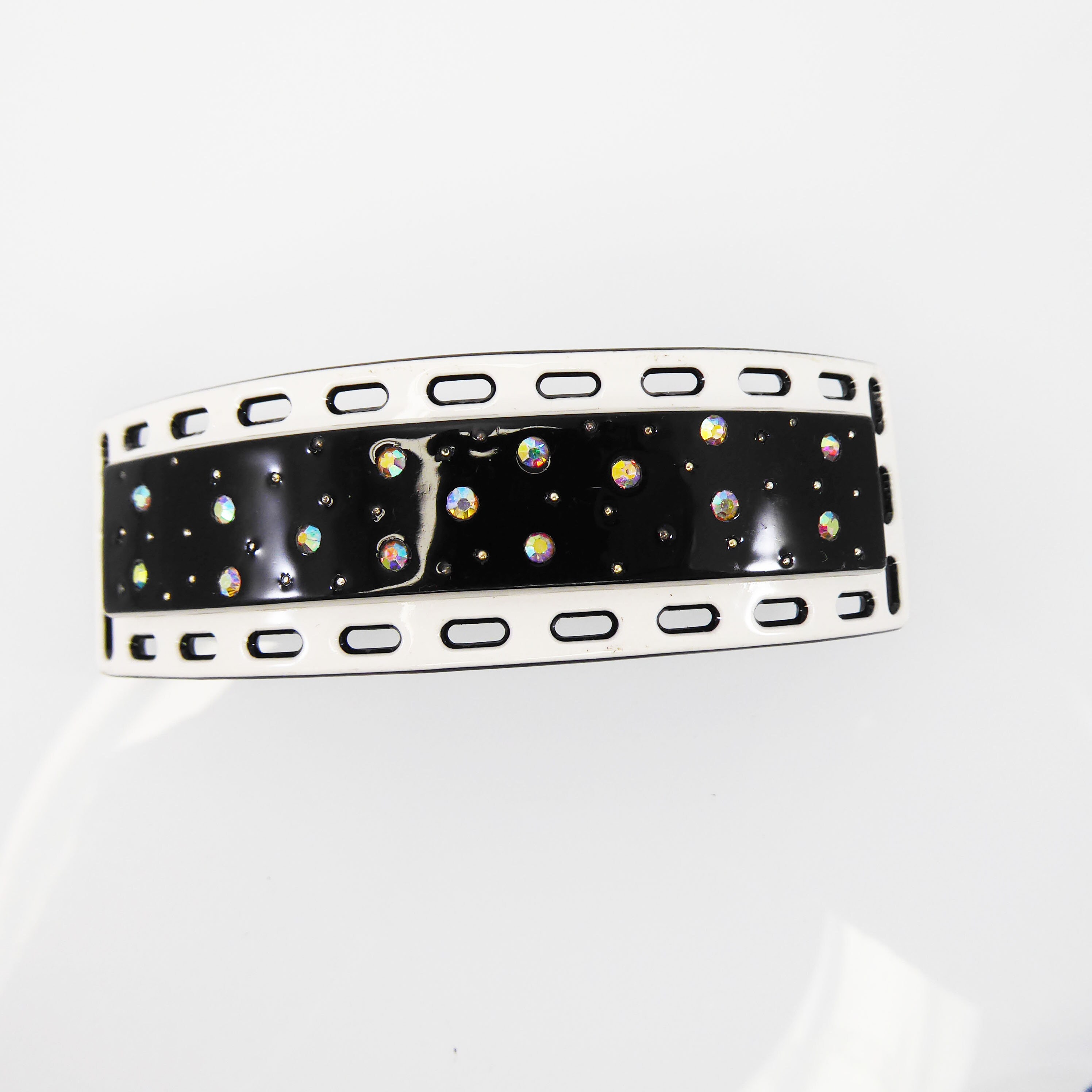 Black And White Rhinestone Hair Clip With Aurora Borealis