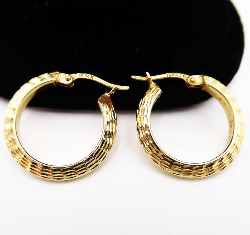 14K Gold Hoop Earrings for Pierced Ears With Striped Dash Etsy