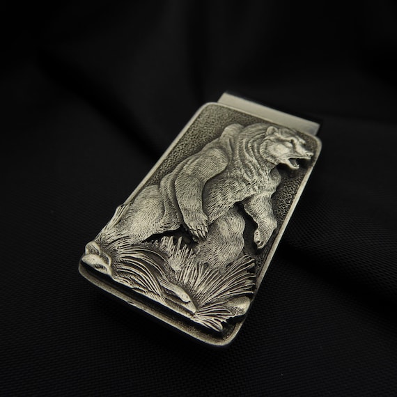 Black BEAR Money Clip Solid PEWTER w//Gift Box