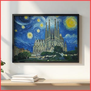 Barcelona travel art Sagrada Familia Wall Art Print | Framed Poster / Canvas | Van Gogh Gaudí Architecture Art Spain Modernisme Decor