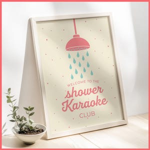 Shower Karaoke Club Wall Art Print | Framed Poster / Canvas | Artful Bathroom Humor Minimalist Flat Design Funny Quote Poster Framed
