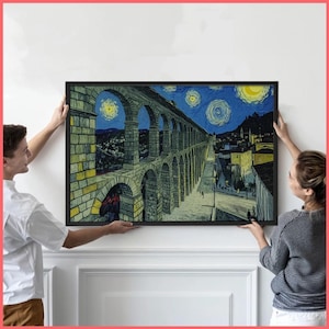 Segovia travel art Aqueduct Wall Art Print | Framed Poster / Canvas | Van Gogh Style Spain Landmark Spanish Decor Acueducto Segovia