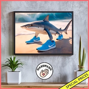Tralalero Tralala Wandkunstdruck Italienisches Brainbrot-Poster || Gerahmtes Poster / Leinwand | TikTok-Trend Instagram-Kunst Meme-Dekor