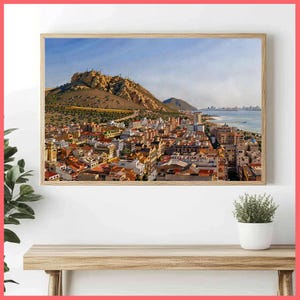 Alicante City Sketch travel art Wall Art Print | Framed Poster / Canvas | Artistic Spain Castle Hill Marina Landscape Mediterranean Decor