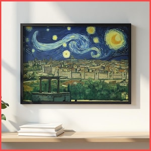 Avila travel art Wall Art Print Starry Night Style | Van Gogh Inspired Spanish || Framed Poster / Canvas | Spain Decor | Artistic Skyline