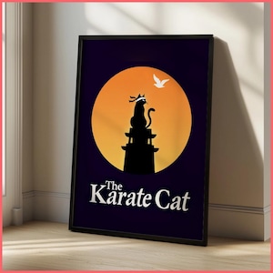 Karate-Katze, Wandkunstdruck – Ninja-Katze | Gerahmtes Poster / Leinwand | Katzenkunst-Dekor, kunstvolle Haustierillustration, Humor, skurrile Haustierkunst